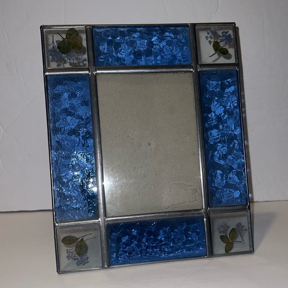 Vintage 90’s Whimsical Stained Glass Pressed Flower Picture Frame